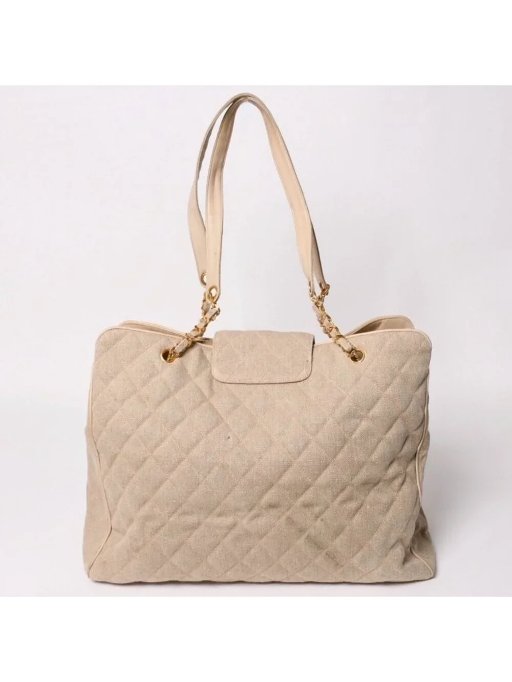 Chanel Supermodel XL Chain Tote Bag Linen CC Logo Coco Ball Beige